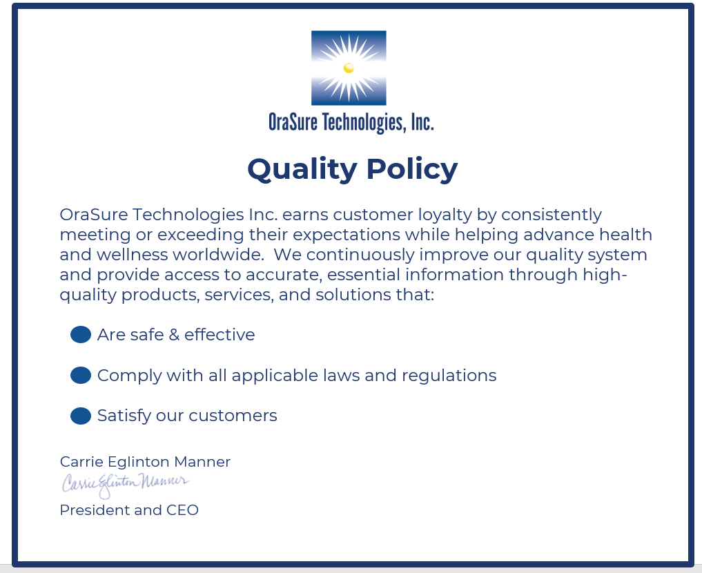 OraSure Quality Policy image